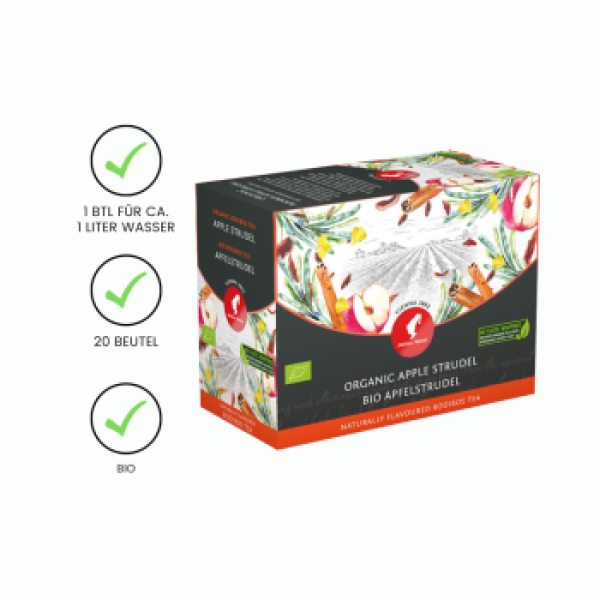Julius Meinl Bio Tee Apfelstrudel Tee Big Bag (1 Beutel für ca. 1 lt. Wasser), Früchtetee, 20 Teebeutel im Kuvert, 1